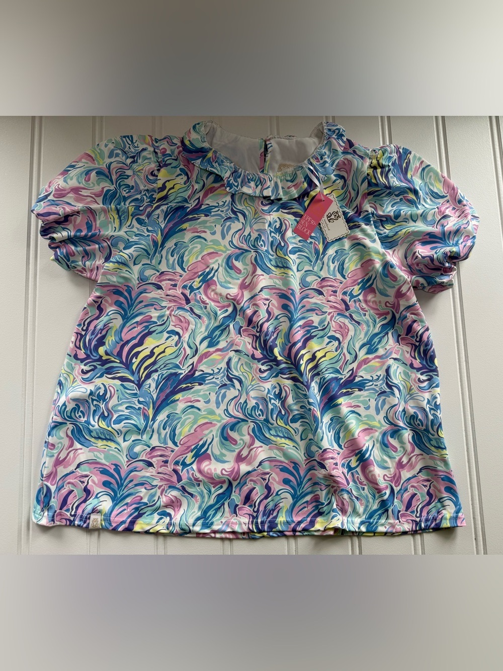 Simply Southern Ruffle Neck Blouse Puff Sleeve Top UPF 50 Womens XL NEW 3034